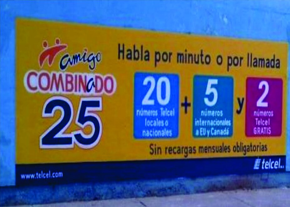 Barda amarilla de Telcel con la oferta Amigo Combinado
