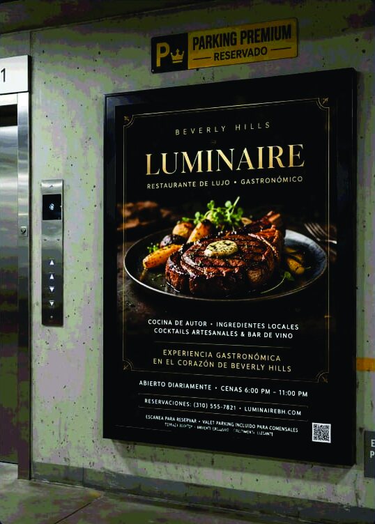 Visualización ilustrativa: Junto al elevador con QR