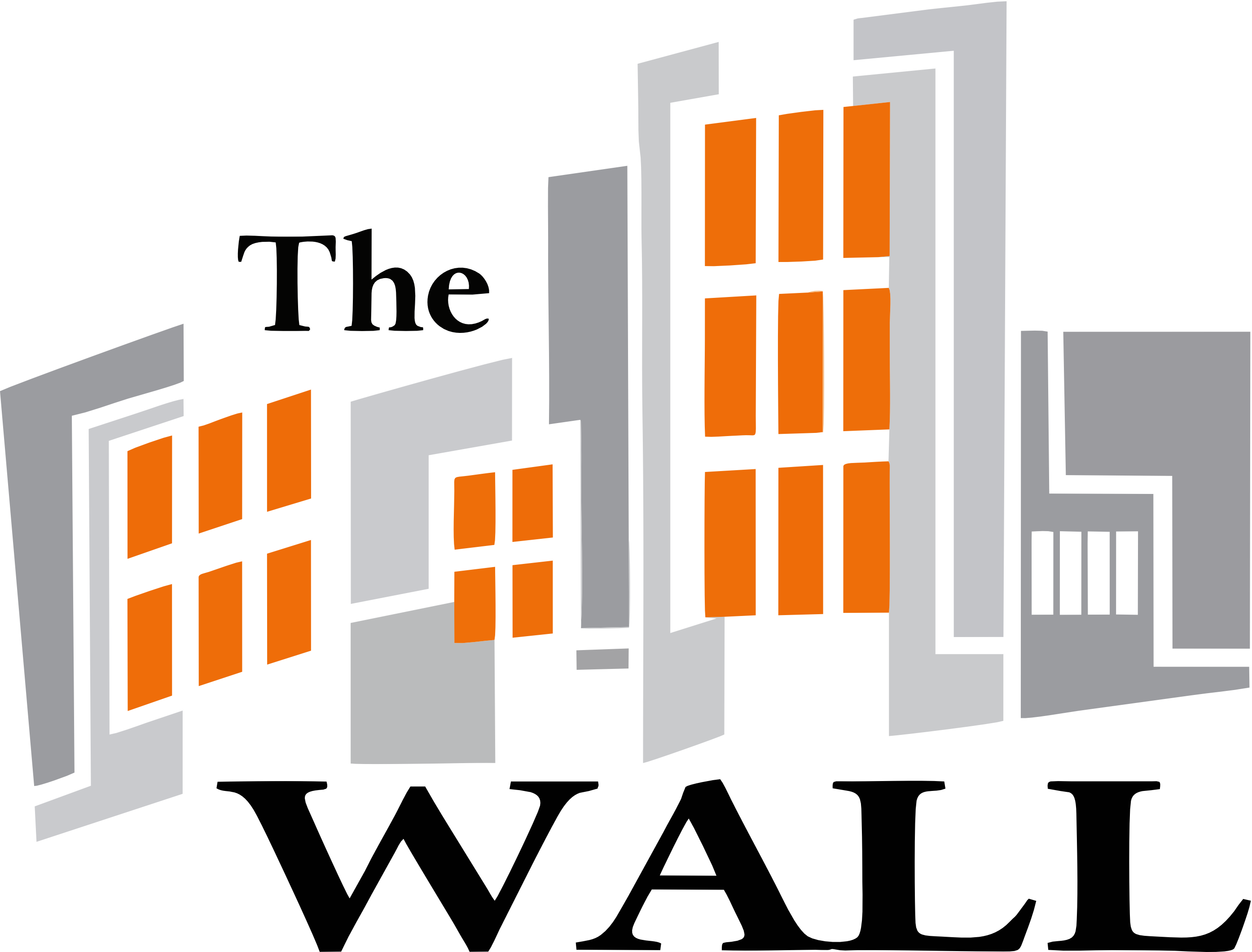 The Wall: logo original con edificios grises, ventanas naranjas y letras negras
